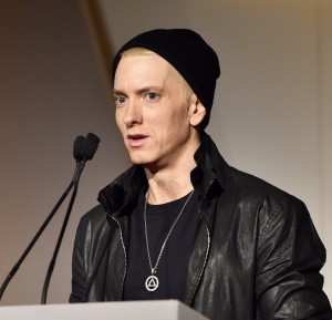 Eminem looked gaunt while speaking at a Wall Street Journal event Credit: Mike Coppola/Getty Images