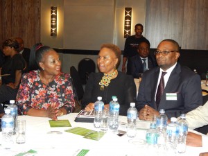 Margaret Mwanakatwe and South Africa's Minister for Small Business Development, Lindiwe Zulu meet just before the launch 