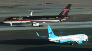  The two candidate's planes were parked side-by-side at Las Vegas airport 