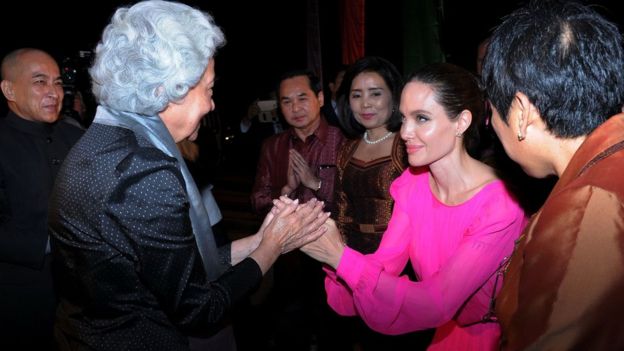 Jolie, pictured with Cambodian queen mother Monique, says she hopes the film helps the country speak more openly about the genocide 