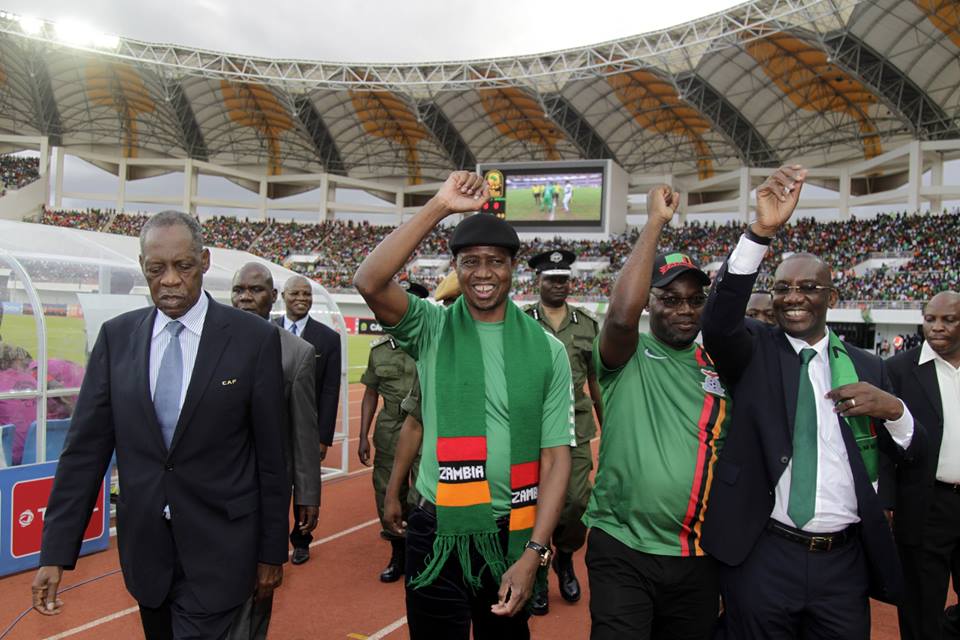 FROM LEFT TO RIGHT: Conferderation of African Football (CAF) president Issa Hayatou,President Edgar Chagwa Lungu,Sports Minister Moses Mawere and Football Association of Zambia (FAZ) president Andrew Kamanga