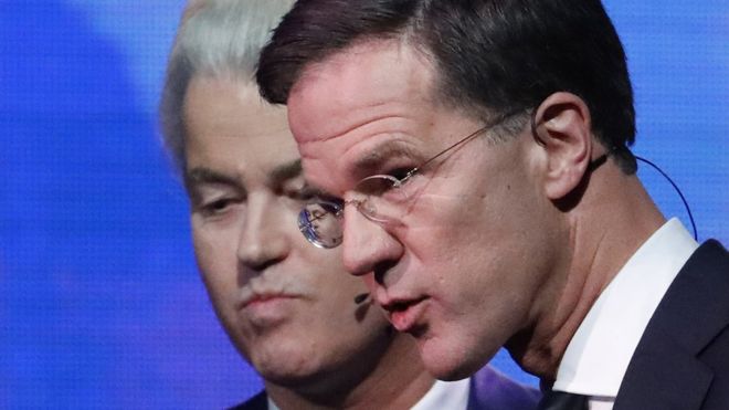  Geert Wilders, left, and Prime Minister Mark Rutte went head-to-head in televised debates 