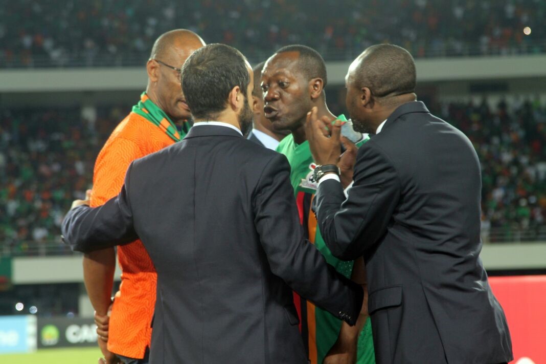Kaizer Zulu arguing with CAF officials 