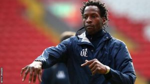 Ehiogu was capped four times by England Former England and Aston Villa defender Ugo Ehiogu is in hospital after collapsing at Tottenham's training centre on Thursday. 
