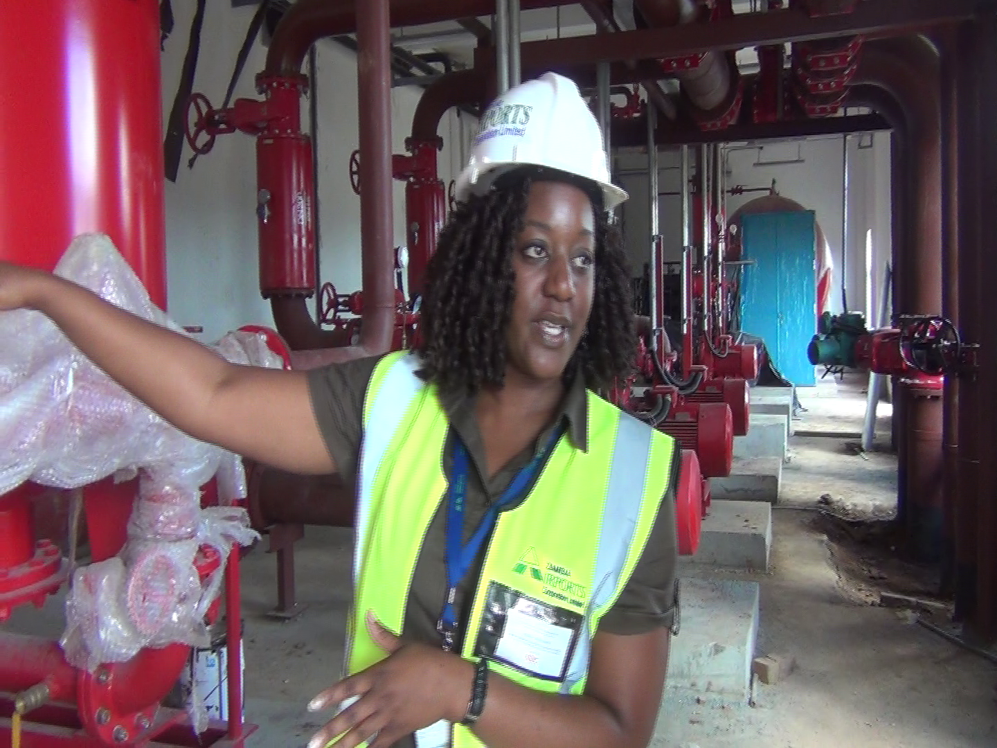ZACL Communications and Brands Manager, Mweembe Sikaulu in the fire services station 